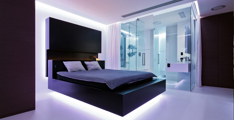 bed with lights