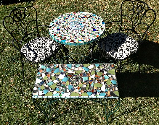 mosaic garden seating area