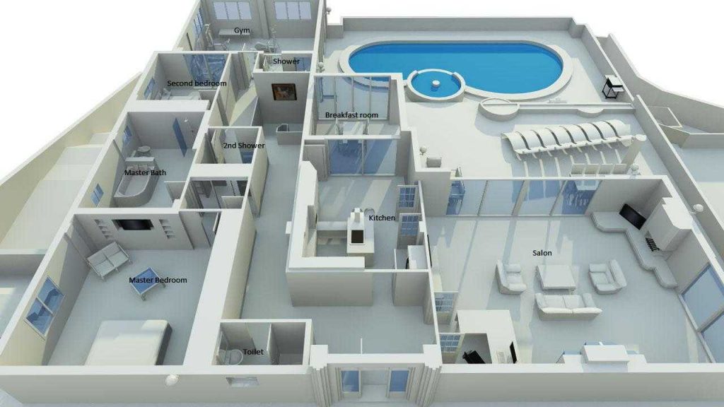 Fabulous Collection Of 3d House Plans With Pool Decor