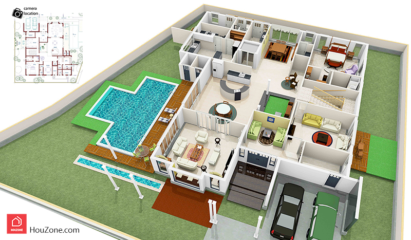 Fabulous Collection of 3D House Plans With Pool - Decor Inspirator