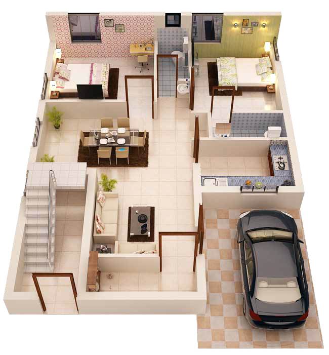 Top Concept 44+ 1200 Sq Ft House Plans 2 Bedroom 3d