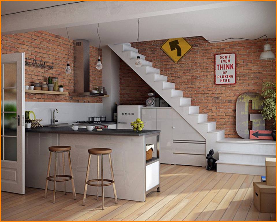 kitchen under stairs