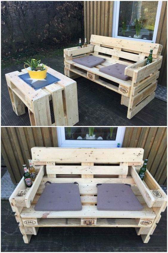 pallet table and sofa