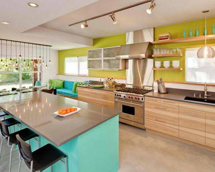 blue and yellow kitchen design combiantion 