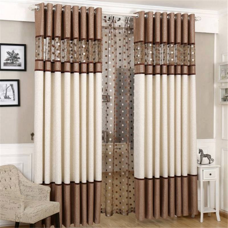 brown and white curtains