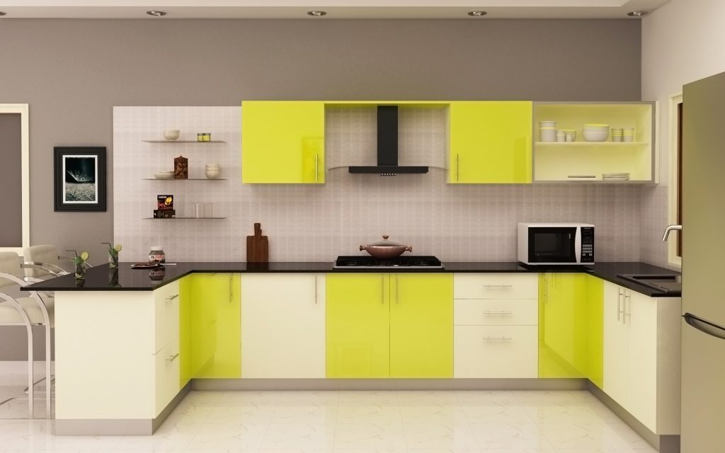 white and yellow kitchen cabinet