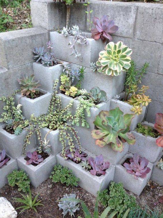 Cement Blocks Reuse For Vertical Garden Decor Inspirator