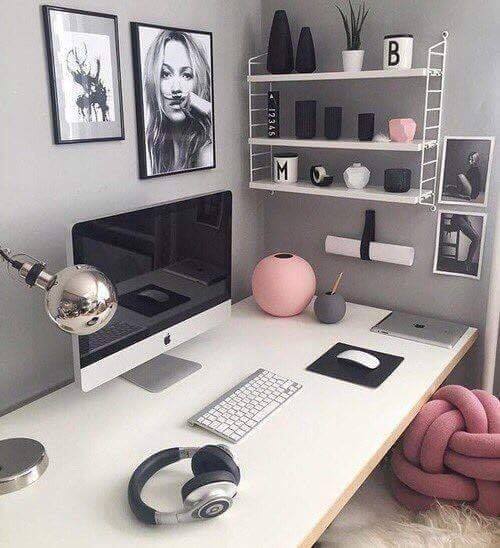 office in pink and grey