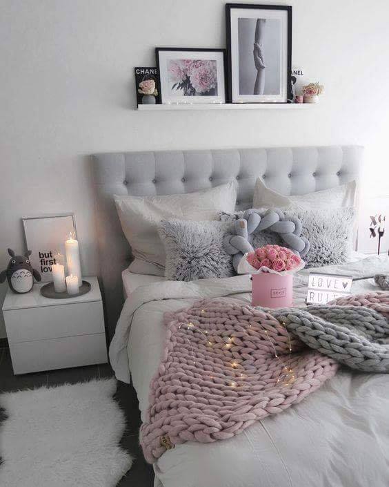 pink and grey bedroom design