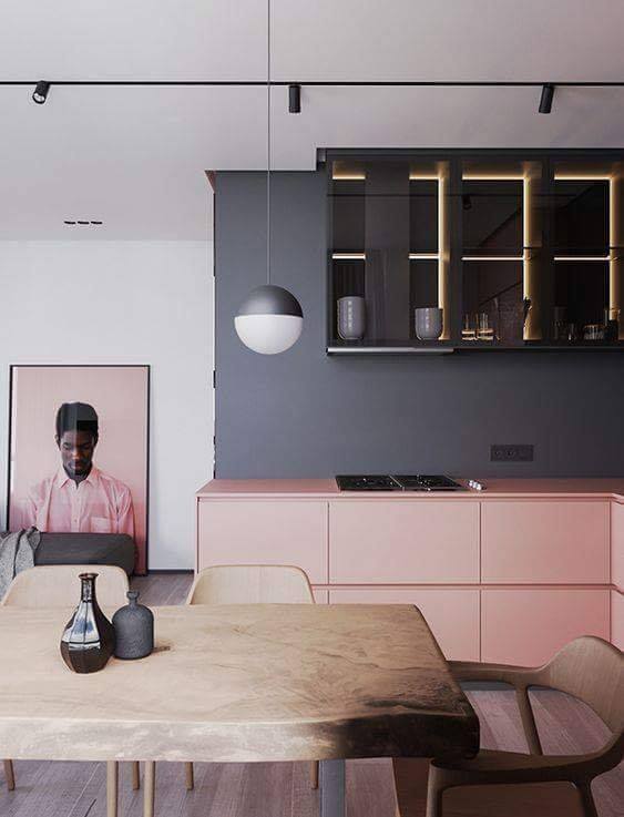 pink and grey kitchen