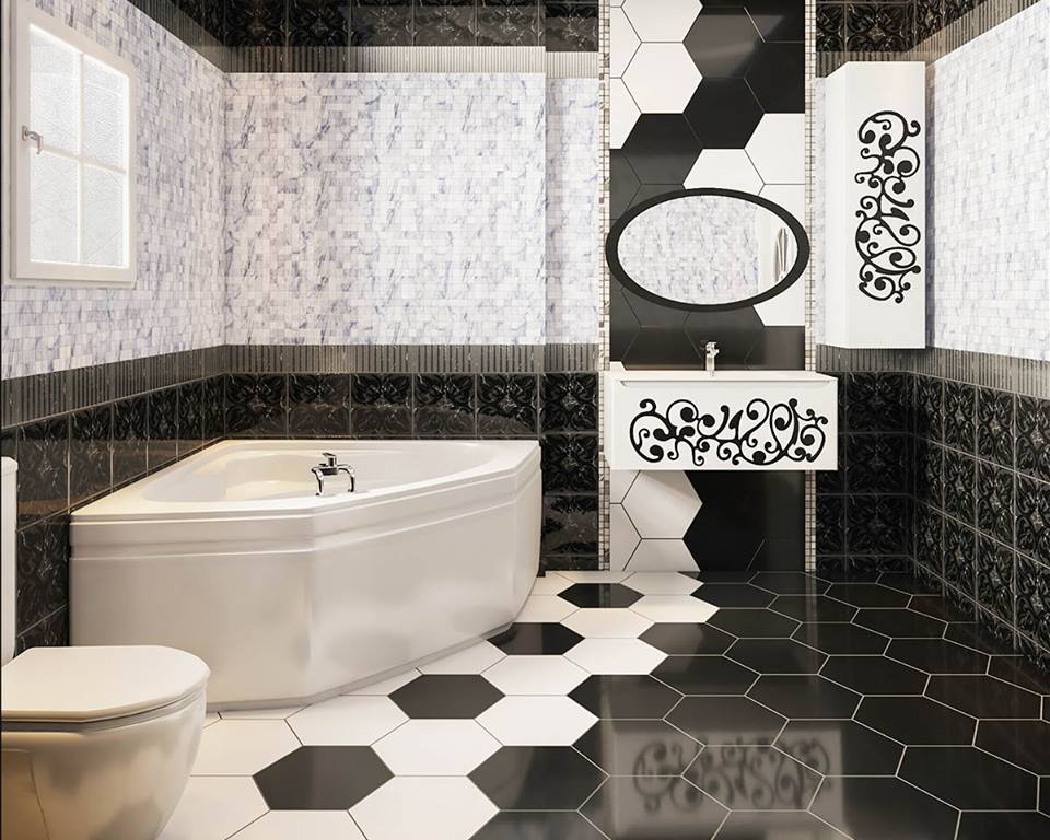 black and white bathroom