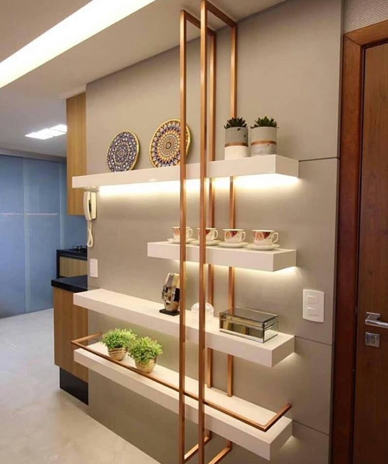 wooden shelves