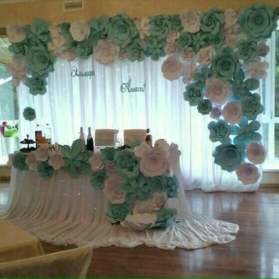 green and white paper flowers