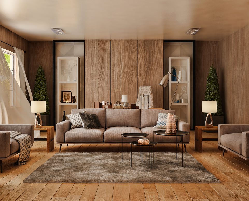 brown woody living room