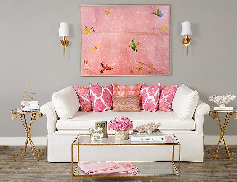 pink and white living room