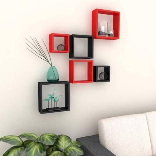 black and red shelves