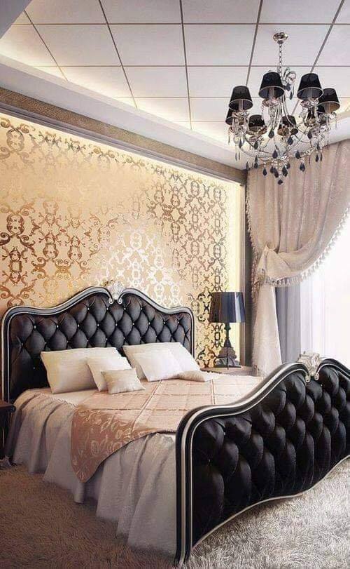 rose gold and black bedroom