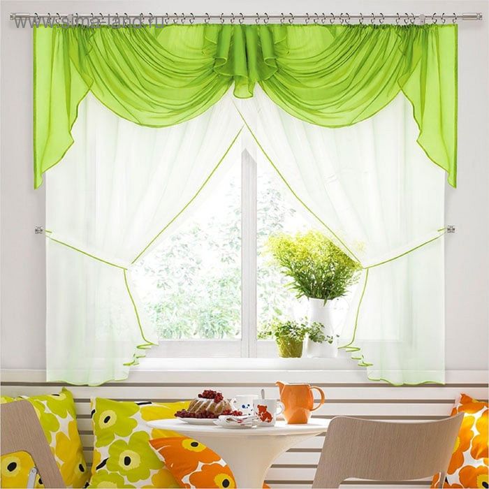 green and white curtains