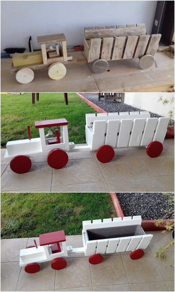 train by wood pallets