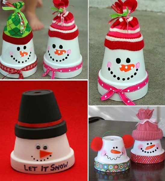 terra cotta pots snowman