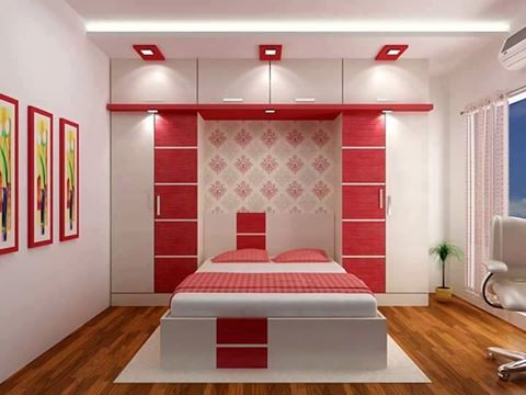 red and white bedroom